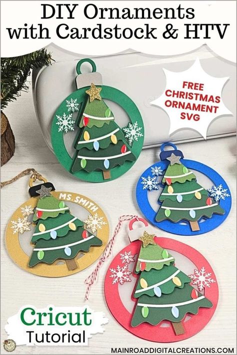 Crafting Joy: Free Christmas Ornament SVG File | Cricut Tutorial - Main Road Digital Creations Christmas Card Paper Crafts, Free Svgs For Cricut Christmas, Cardstock Ornaments Diy, Layered Paper Christmas Ornaments, Free Cricut Cards, Paper Crafts With Cricut, Cardstock Crafts To Sell, Cricut Christmas Ornament, Layered Christmas Ornaments