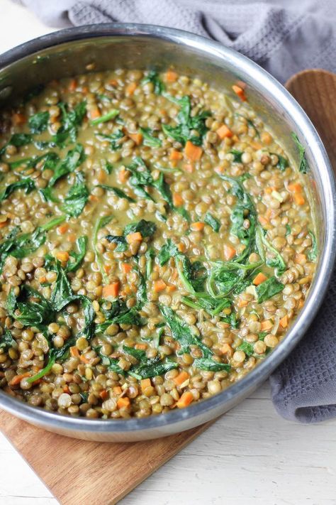 Green Lentil and Spinach Curry #greenlentils #howtocook #cook #curry #Lentil #greenlentilrecipe Curry Spinach, Green Lentil Recipes, Kay Nutrition, Mealprep Lunch, Green Lentil, Greek Foods, Scd Recipes, French Lentils, Dried Lentils