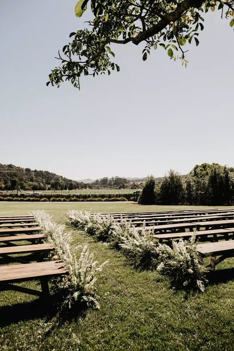 Wedding Bench, Wedding Aisle Outdoor, Wedding Ceremony Seating, Wedding Isles, Romantic Outdoor Wedding, Ceremony Seating, Outside Wedding, Wedding Vibes, Wedding Aisle