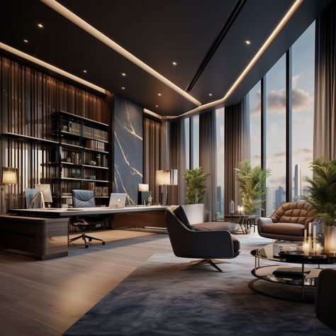 A luxury office in Dubai combines marble floors with a contemporary desk, embodying the CEO lifestyle. Luxury Workspace, Ceo Office Design Luxury Modern, Ceo Office Design Luxury, Boss Office Interior Design, Interior Bloxburg, Scene Crafts, Business Office Interior Design, Office Interior Design Luxury, Luxury Home Theater