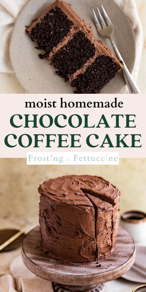 This chocolate cake recipe with coffee is made with brewed black coffee and espresso powder for a rich coffee and chocolate flavor. This chocolate coffee layer cake is light and fluffy and topped with a chocolate coffee frosting. It's decadent, rich, and the perfect cake for parties and celebrations! Super Dark Chocolate Cake, Light Fluffy Chocolate Cake, Best Chocolate Cake With Coffee, Cake Made With Coffee Recipe, Chocolate Cake Coffee Frosting, Moist Chocolate Coffee Cake, Chocolate Cake Made With Sour Cream, Cakes With Coffee In Them, Easy Chocolate Coffee Cake