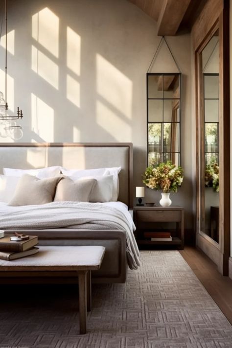 20 Organic Modern Bedroom Ideas That Wow Master Bed Headboard Ideas, Neutral Transitional Bedroom, Organic Modern Primary Bedroom, Neutral Palette Bedroom, Guest Bedroom Modern, Transitional Modern Bedroom, King Bedroom Ideas, Sea Furniture, Modern Mediterranean Bedroom