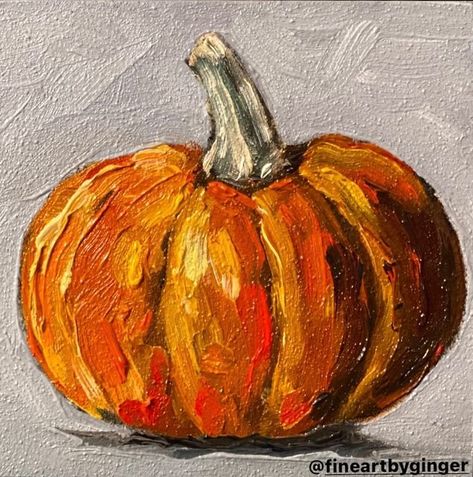 Acrylic Pumpkin Painting Tutorial, Paintings Of Pumpkins Acrylic, Mini Fall Paintings, Oil Pastel Pumpkin, Oil Pastel Pumpkins, Autumn Paintings Easy, Thanksgiving Acrylic Paintings, Painting Of A Pumpkin, Pumpkin Oil Painting