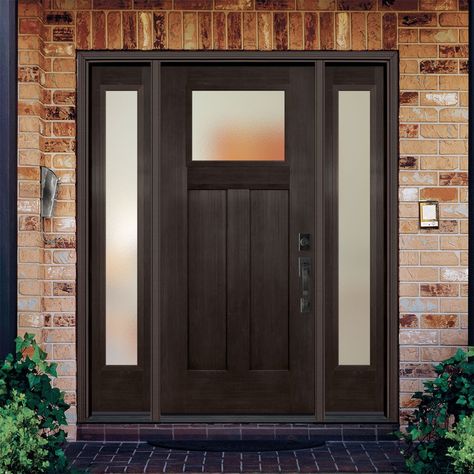 Bring the beautiful look of wood and the performance of fiberglass to your home with the Masonite Fiberglass Entry Door. Engineered to last a lifetime, these high-performance surface doors feature high-definition profiles for added architectural interest. Designed with an energy saving polyurethane door core, the maintenance-free proprietary fiberglass construction provides maximum protection and durability. Masonite 64-in x 80-in Fiberglass Craftsman Left-Hand Inswing Walnut Stained Prehung Fro Mirrored Glass Front Door, Modern Farmhouse Entry Door, Fiberglass Front Door Wood Grain, Cheap Front Door, Front Doors With Side Lights, Front Door With Side Windows, Modern Wood Front Door, White Exterior Door, Oversized Front Door