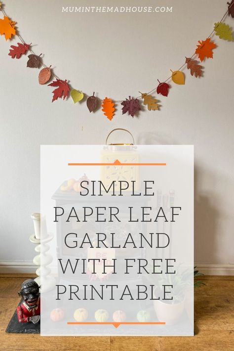 Diy Leaves Garland, Diy Thanksgiving Banner Ideas, Autumn Leaves Template Free Printable, Garland Paper Diy, Leaf Cricut Template, Fall Leaf Patterns Free Printable, Small Leaf Template Printable Free, Homemade Fall Garland, Paper Thanksgiving Decorations