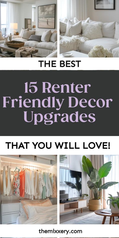 The best renter-friendly decor upgrades, featuring living room, bedroom, and closet enhancements. Renter Friendly Upgrades, Renter Friendly Decorating, Renter Friendly Wallpaper, Renters Decorating, Rental Space, Stylish Curtains, Versatile Furniture, Temporary Wallpaper, Rental Decorating