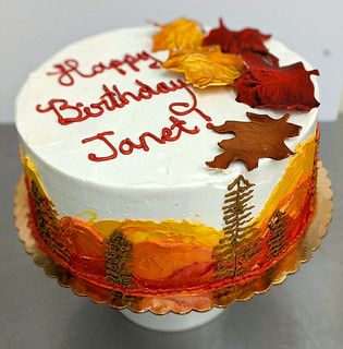 An adaptation of our mountain cakes for the fall season. R… | Flickr Fall Birthday Cakes Men, Fall Cakes Designs, Simple Fall Cake Decorating, Autumn Cake Decorating, Fall Themed Cakes, Fall Cake Designs, Mountain Cakes, Dark Cakes, Thanksgiving Cake Ideas