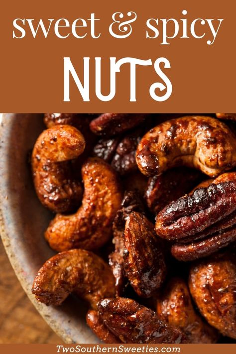 Sweet Heat Candied Nuts - Two Southern Sweeties Simple Slow Cooker Beef Stew, Candied Nuts Recipe, Candied Pecans Recipe, Spicy Nuts, Coconut Custard Pie, Coconut Custard, Easy Dips, Appetizer Ideas, Slow Cooker Beef Stew