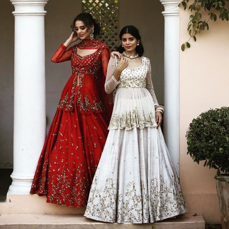 Peplum Blouses For Your Bridal Lehenga! Peplum Top With Skirt, Hauz Khas Village, Astha Narang, Peplum Top Outfits, Lehenga Top, Hauz Khas, Long Blouse Designs, Wedding Lehenga Designs, Traditional Blouse Designs