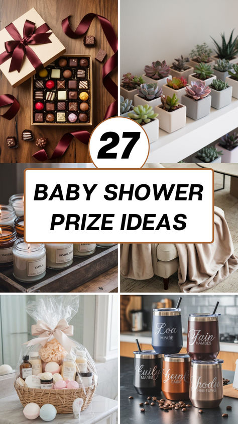 Discover 27 creative baby shower prize ideas that will delight your guests! From sweet treats to unique keepsakes, these prizes are perfect for making your shower memorable. Find inspiration to reward your friends and family with gifts they'll truly appreciate. Perfect for any baby shower theme! Party Gifts For Baby Shower, Baby Shower Gifts For Games Prize Ideas, Baby Shower Stations Ideas, Shower Game Gifts For Guests, Baby Shower Games Gift Ideas, Baby Shower Party Gifts For Guests, Baby Shower Games Prizes Ideas, Gift Baskets For Baby Shower Prizes, Prizes For Baby Shower Games Gift Ideas