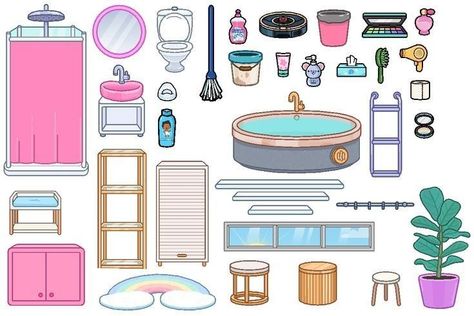 Toca Boca Paper Doll House Bathroom, Kamar Mandi Toca Boca, Toca Boca Bathroom, Toca Boca Paper Doll, Princess Paper Dolls Printable, Paper Doll Printable Templates, Barbie Paper Dolls, Paper Dolls Clothing, Hello Kitty Crafts