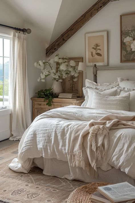 80+ Vintage Farmhouse Bedroom Ideas Rustic Master Bedrooms Decor French Country, Vintage Cottage Decor Bedroom, French Cottage Bed, Antique Chic Bedroom, Floral Farmhouse Bedroom, English Cottage Bedroom Ideas Master, Laid Back Bedroom, Farmhouse Bedroom With Desk, Country Farmhouse Master Bed