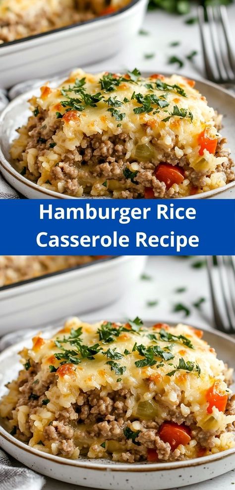 Searching for flavorful beef recipes? Look no further! This Hamburger Rice Casserole combines tender ground beef with savory rice and vegetables, creating a satisfying one-dish meal that’s sure to please everyone at the table. Ground Beef And Veggies, Hamburger Rice Casserole, Hamburger Rice, Ground Beef Rice, Yummy Casserole Recipes, Beef Dinners, Beef Rice, Rice Casserole Recipes, Easy Hamburger