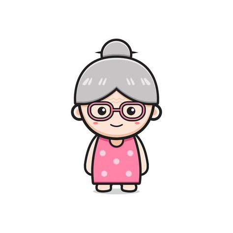 Cute Grandma Cartoon, Grandma Character Design, Grandma Character, Angel Cartoon, Cartoon Grandma, Character Cartoon, Vector Icons Illustration, Kawaii Chibi, Disney Aesthetic