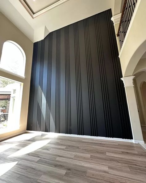 Black Accent Walls: Should You Do It, Best Colors, and Inspiration - Kaitlin Madden Large Feature Wall Ideas, Black Accent Wall Living Room Farmhouse, Wrought Iron Accent Wall, Decorative Trim On Walls, Black Living Room Accent Wall, Accent Black Wall, Textured Accent Wall Ideas, Black Feature Wall Living Room, Black Accent Wall Ideas