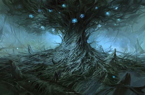 Ancient Tree, Nele Diel on ArtStation at https://www.artstation.com/artwork/BJQwA Fantasy Tree, Dark Tree, Relaxing Art, 다크 판타지, Ancient Tree, Fantasy Images, Fantasy Setting, Fantasy Places, High Fantasy