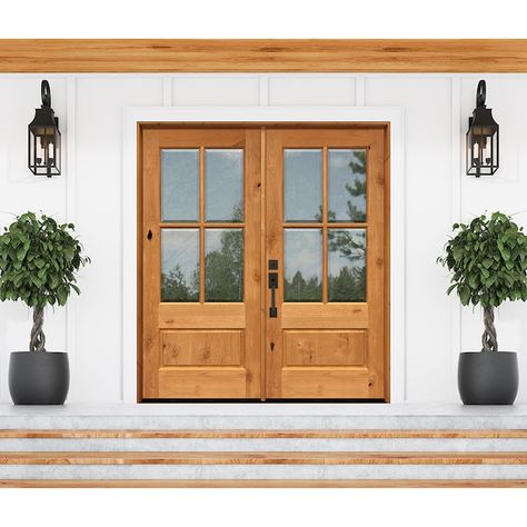 Double Wood Front Doors, Front Door Solid, Double Front Door, Double Front Entry Doors, Double Door Entryway, French Front Doors, Wood French Doors, Double Doors Exterior, Craftsman Door