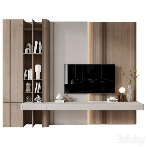 TV Shelf KTV140 - TV Wall - 3D model Modern Tv Shelf Design, Minimalistic Tv Cabinet, Wooden Wall Panels Tv Unit, Tv Wall Cabinet Design, Tv Backdrop Design Tv Walls, Hotel Tv Wall, Modern Tv Shelf, Tv Backdrop Design, Office Tv Wall