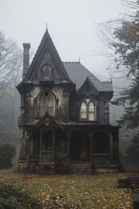 12 Gothic Farmhouse Designs That Exude Charm and Character! - My Decor Inspo Haunted Interior Design, Victorian Gothic Cottage, Midwestern Gothic House, Gothic Cottage Aesthetic, Gothic House Blueprint, Gothic Home Floor Plan, Brick Gothic Architecture, Victorian Gothic Farmhouse, Modern Dark Academia House Exterior