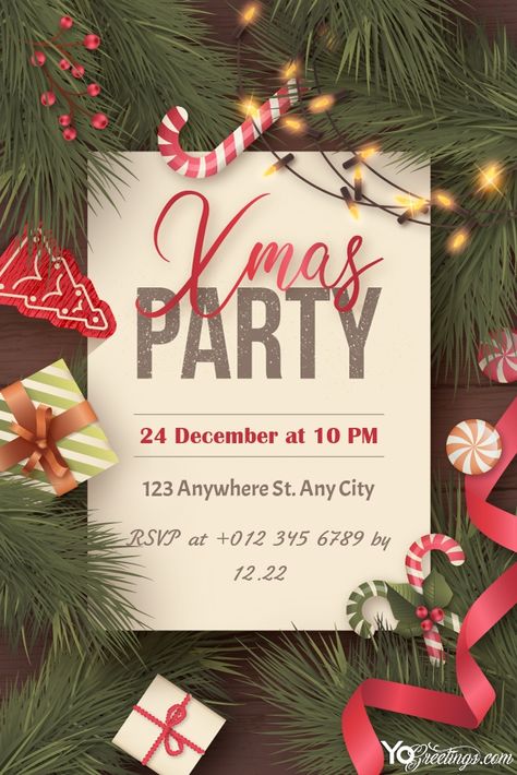 Make Your Own Merry Christmas Invitations Online Xmas Party Invitations, Christmas Invitation Card, Christmas Party Poster, Cute Ornaments, Flyers Design, Christmas Flyer, Design Brochure, Christmas Card Template, Copyright Free