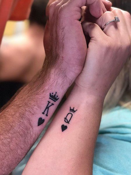 Chess Piece Tattoo, Queen Tattoos, Queen Of Hearts Tattoo, Couple Tattoo Ideas, Him And Her Tattoos, Wife Tattoo, Best Couple Tattoos, Tattoo For Boyfriend, Hearts Tattoo