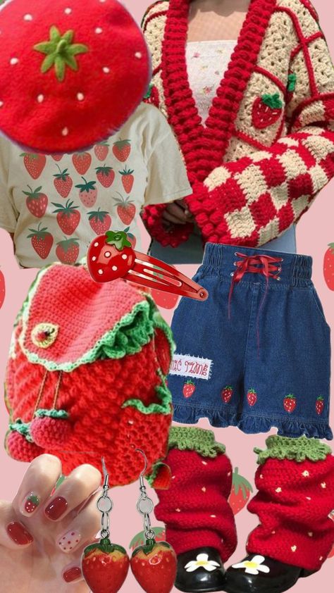 #strawberryfit #strawberries #strawberry #strawberrytheme #strawberryoutfit #strawberryaesthetic #cotragecore Cute Strawberry Clothes, Strawberrycore Outfits, Strawberry Outfit Ideas, Strawberry Themed Outfit, Strawberry Shortcake Aesthetic Outfit, Strawberry Outfit Aesthetic, Crochet Strawberry Top, Strawberry Shortcake Clothes, Strawberry Shortcake Crochet