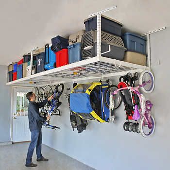 Garage Organization Tips, Overhead Garage Storage, Garage Storage Racks, Overhead Garage, Garage Storage Solutions, Garage Organize, Garage Remodel, Overhead Storage, Diy Garage Storage