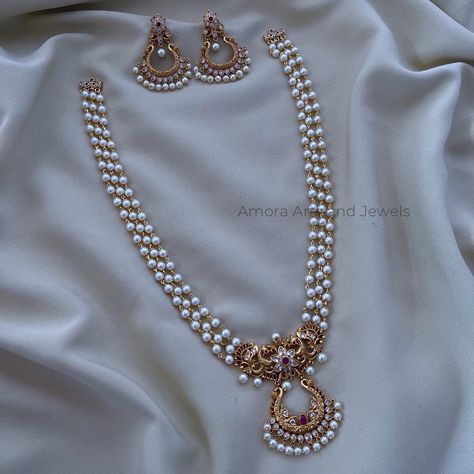 Amora Arts And Jewels : Review & Exclusive Jewellery Collections - South India Jewels Pearl South Indian Jewellery, Gold Pearl Jewelry Necklace Indian, Peral Neck Set, Pearl Indian Jewellery, Jewellery Set For Saree, Pearl Sets Jewellery Indian Gold, Victorian Necklace Indian, Pearl Sets Jewellery Indian, Pearl Jewelry Indian Simple