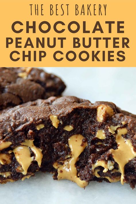 Best Rated Cookie Recipes, Cookies With Peanut Butter Chips, Chocolate Cookies With Peanut Butter, Chocolate Peanut Butter Chip Cookies, Chocolate Peanut Butter Cookies Recipes, Gooey Desserts, Peanut Butter Chip Cookies, Modern Honey, Dark Chocolate Peanut Butter