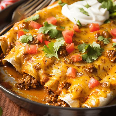 Delicious ground beef enchiladas with homemade enchilada sauce, perfect for a flavorful Mexican meal. Ready in just 40 minutes! Baked Beef Enchiladas, Beef Enchiladas With Chili Sauce, Red Sauce Enchiladas Beef, Uses For Enchilada Sauce, Flat Enchiladas Recipe, Brown Enchilada Gravy, Homemade Beef Enchiladas, Mexican Food Recipes With Ground Beef, Enchalidas Recipes