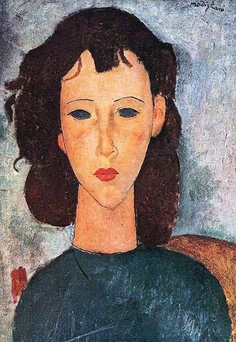 Amedeo Modigliani, Bust of a Girl in Blue, 1918 Art Begginer, Modigliani Portraits, Modigliani Art, Blue Art Painting, Modigliani Paintings, Amedeo Modigliani, William Blake, France Art, Post Impressionists