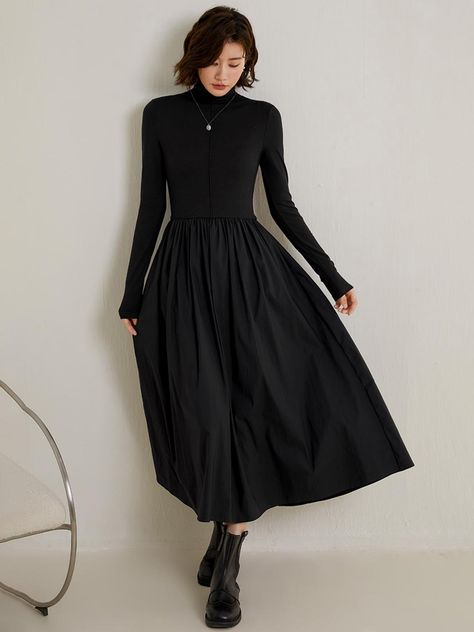 Turtleneck With Long Skirt, Turtleneck And Long Skirt Outfit, Dress Turtleneck Layer, Turtleneck Dress Formal, Professional Outfits Women Dress, Classy Knitwear, Modest Goth Outfit, Turtleneck Dress Layering, Peasant Dress Outfit