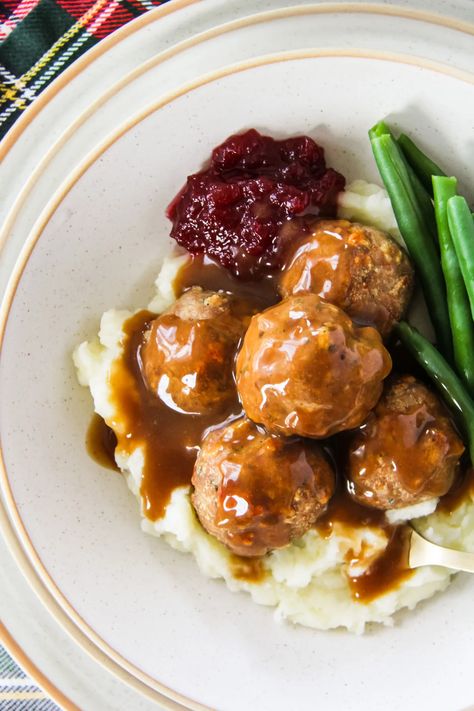 Turkey Meatballs In Gravy, Turkey Meatballs Gravy, Christmas Turkey Meatballs, Stove Top Turkey Meatballs, Stuffing Meatballs Stovetop, Turkey And Stuffing Balls, Turkey Meatball Appetizer Recipes, Turkey And Stuffing Meatballs, Thanksgiving Turkey Meatballs