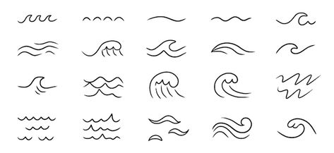 Wave Doodle Art, Sea Doodles Waves, Simple Water Drawing, Waves Easy Drawing, Easy Wave Drawing Simple, Wave Simple Drawing, Waves Line Drawing, Wave Doodle Simple, Waves Illustration Simple