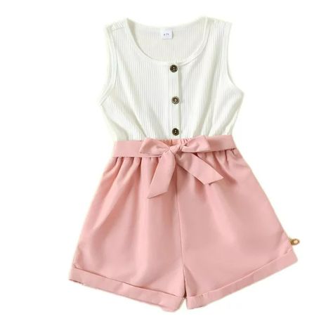 PatPat Kid Girl Button Design Sleeveless Belted Splice Romper Jumpsuit Shorts,Sizes 4Y-12Y,One Piece - Walmart.com Cute Outfits For Kids 9-10, Autumn Outfits Ideas, Kids Rompers, Kids Outfits Daughters, Kids Close, Jumpsuit Shorts, Kids Clothing Brands, Rompers For Kids, Kid Girl