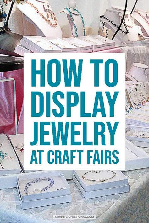 How to display jewelry at craft fairs - 11 jewelry booth photos. #jewelrymakingbusiness #jewelrydisplays Bracelet Displays For Craft Shows, Jewelry Vendor Booth, Jewelry Vendor Display, Craft Show Table, Jewelry Display Booth, Handmade Jewelry Display, Jewelry Table Display, Craft Fair Booth Display, Jewelry Booth