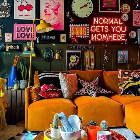 Urban Outfitters Wall Decor | Normal Gets You Nowhere Pink Red Neon Light Led Wall Indoor Room Dorm Decor | Color: Pink | Size: Various -  #Color #decor #Dorm #Indoor #LED #Light #neon #normal #Outfitters #pink #Red #Room #Size #Urban #Wall Pink Neon Sign Living Room, Maximalist Decor Moody, Wood Wall Room Decor, Retro House Inspiration, Living Room With Neon Sign, Retro Room Decor 80s Neon, Eclectic Decor Gallery Wall, Black Women Room Decor, Funky Sophisticated Interior