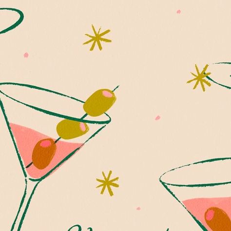 Samantha Johnson on Instagram: "Happy Friday! 🫒 . . . . . #illustrationart #colorpalette #illustration #illustrator #cheers #martini #pattern #pink #olives #olivelover #wedding" Martini Glass Illustration, Olive Oil Illustration, Espresso Martini Illustration, Party Illustration Design, New Years Eve Illustration, Olives Illustration, Pink Art Aesthetic, Sassy Illustration, Cheers Illustration