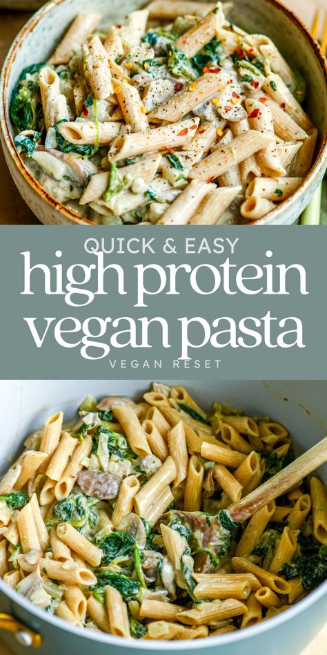 Easy High Protein Plant Based Meals, Plant Based High Fiber Recipes, High Protein Wfpb Recipes, Keto Vegan Dinner, High Protein Vegan Pasta Recipes, Easy High Protein Vegetarian Recipes, Gluten Free Dairy Free Pasta Recipes, Meatless Protein Sources, High Protein High Fiber Vegetarian Meals