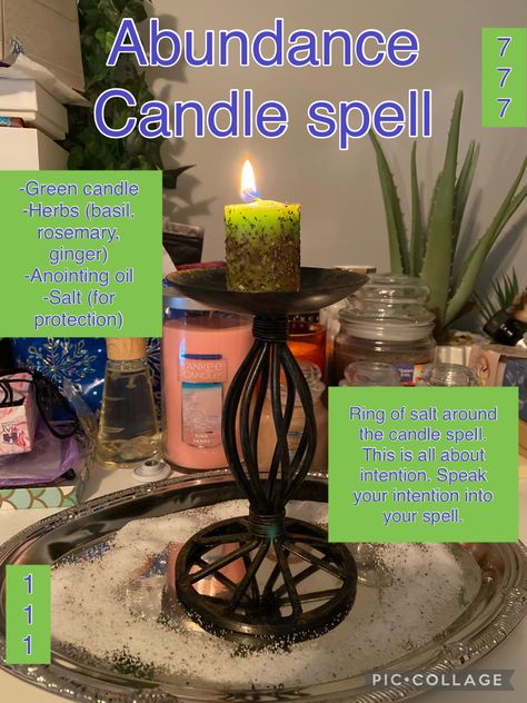 A green candle with herbs of your choice (that represent abundance) for wealth. Set your intention and your spell will work :) Spell For Abundance, Herbs For Abundance, Luck And Abundance Spell, Witchy Housekeeping, Green Candle Magic, Dressing Candles, Prosperity Candle Spell, Divine Codes, Prosperity And Abundance Spell Jar