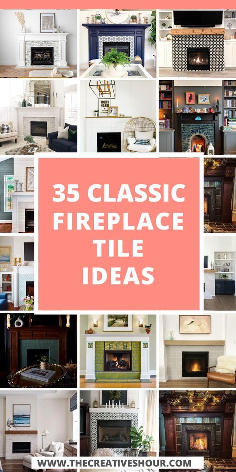 Revamp your fireplace with these stunning tile ideas! Picture a sleek modern farmhouse vibe, where a black fire surround becomes a focal point. Imagine cozy outdoor evenings by a gas fireplace, its tiles glistening under the stars. Envision a compact space transformed by a small, yet chic electric fireplace, adorned with modern black tiles that stretch floor-to-ceiling. Fireplace With Decorative Tile, Unique Fireplace Ideas Tile, Tile Around Fireplace Ideas Farmhouse, Simple Fireplace Tile Ideas, Slate Tile Fireplace Hearth, Fireplace Floor Hearth Ideas, Tiled Fireplace Surround Ideas, Tiles Fireplace Ideas, Tiles On Fireplace Ideas