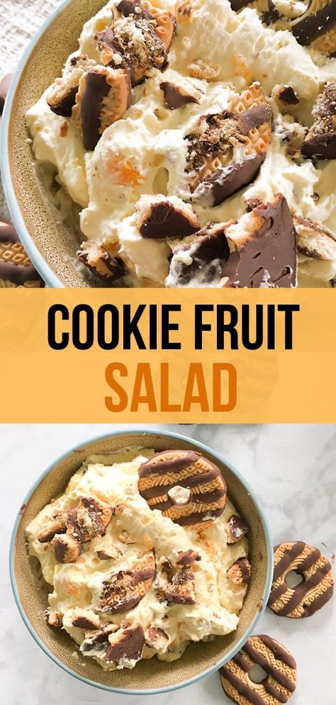 Desert Salads, Dessert Salad Recipes, Cookie Salad, Recipe Diaries, Fudge Stripe Cookies, Gluten Free Puff Pastry, Fluff Recipe, Strawberry Salad, Fruit Salad Recipes