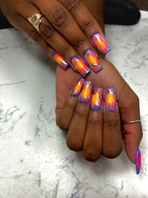 thermal acrylic nails Thermal Acrylic Nails, Heat Map Nails, Thermal Nails Designs, Temperature Nails, Carnival Nails Designs, Heat Nails, Nails Mom, Map Nails, Carnival Nails