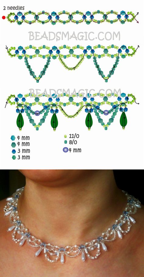 Beads Necklace Patterns, Necklace Beading Pattern, Pearl Beading Pattern, Beads Magic Free Pattern, Necklace Bead Patterns, Seed Bead Patterns Free Necklaces, Necklace From Beads, Necklace Made Of Beads, Necklace Beaded Ideas