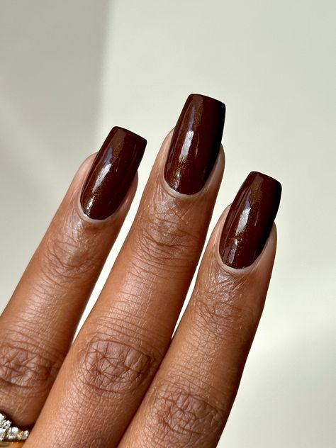 Rich Syrup Brown With A Cool Red Undertone And Subtle Gold Shimmer 10-free. Vegan. Cruelty-free. Nontoxic. We suggest using a base coat and 2-3 coats of polish followed by a top coat. This polish comes with a removable handmade decorative bronze cap atop our standard black matte nail polish cap - merging artistry with function. To forego bronze caps on your order click here. Swatches by @eviltwinnails @polish.d_ @melanated.mani @melly.k.nails Red Brown Nail Color, Velvet Brown Nails, Dip Powder Nails Brown, Walnut Brown Nails, Dark Brown Chrome Nails, Brown Nails Square, Brown Dip Nails, Dark Chocolate Nails, Red Brown Nails