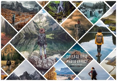 Landscape Photo Collage, Powerpoint Collage, Image Collage Design Layout, Photo Montage Ideas, Business Collage, Ibiza Photography, Montage Collage, Postcard Design Inspiration, Photo Collage Ideas