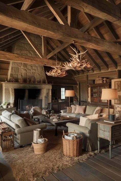 24 Inspiring Rustic Home Decor Style Ideas Rustic Cozy House, Rustic Mountain Homes Interior, Ranch Style Interior Design, Rustic Elegance Decor, Rustic Cabin Living Room, Montana Decor, Rustic Country House, Mountain Home Decor, Lip Plumper Gloss