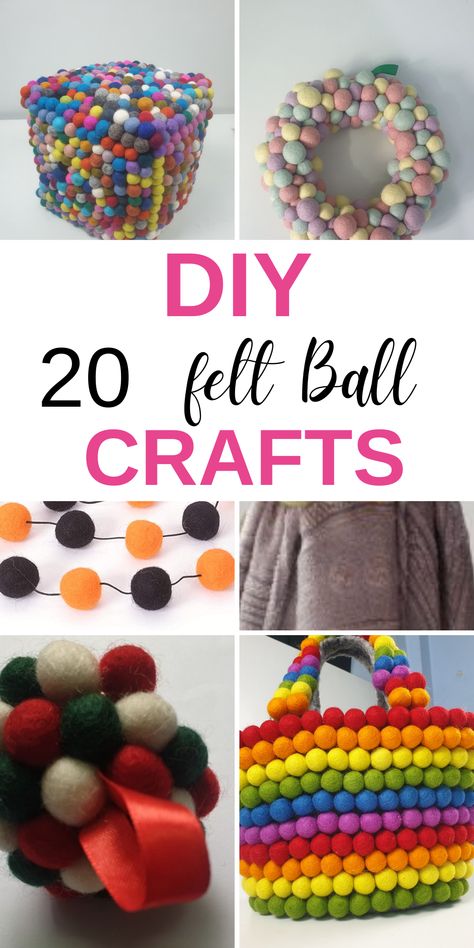 20 stunning DIY felt balll crafts that you can make at home with puffy bouncy felt balls. These crafts are easy to make and give your home a beautiful colorful look. #diyfeltcrafts #ffeltballcrafts #handmadedecor #glaciartonefeltcrafts Wool Felt Pom Pom Crafts, Felt Ball Crafts Diy Projects, Felt Pom Pom Crafts, Felt Wool Ball Crafts, Felt Balls Crafts, Wool Pom Pom Crafts, Wool Felt Balls Projects, Felted Wool Balls Crafts, Felt Balls Ideas