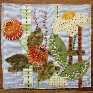 Textile Art Embroidery Hand Stitching, Lisa Mattock, Stitching Flowers, Folding Origami, Textile Art Embroidery, Fabric Postcards, Fabric Cards, Applique Quilting, Creative Embroidery