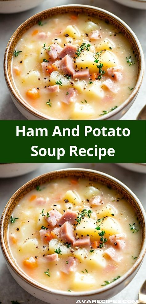 Discover the ultimate comfort food with this Ham and Potato Soup Recipe. It’s an easy soup recipe that combines creamy goodness with savory ham, making it an ideal choice for cozy family gatherings. Recipe For Cold Weather, Creamy Ham And Potato Soup, Ham Potato Soup, Ham Soup Recipes, Savory Ham, Ham And Potato Soup, Ham Potato, Creamy Potato Soup, Ham Soup